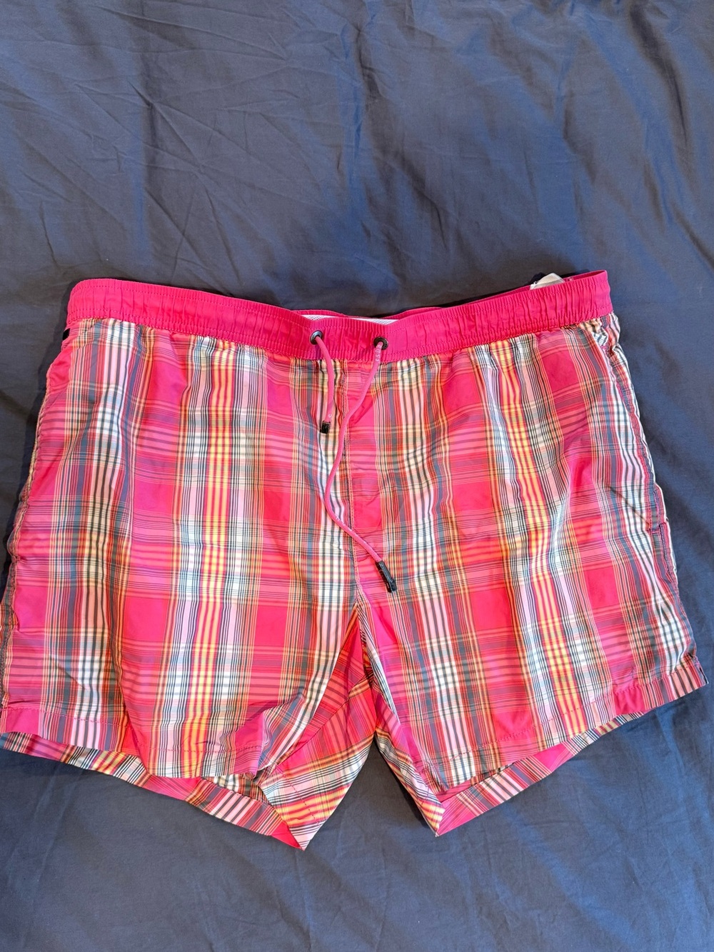 BOSS Pink Plaid Men’s Swim Trunks